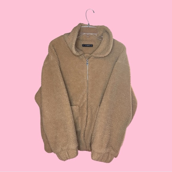 ZAFUL Tan Collared Zip-Up Sherpa Jacket - Picture 2 of 9